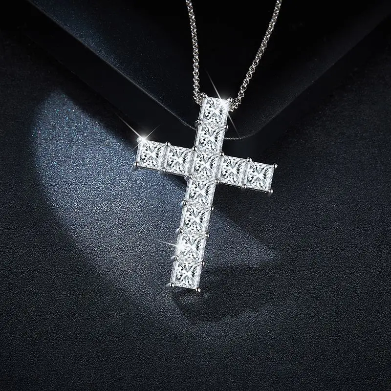 Imagem -04 - Princesa Corte Moissanite Cruz Colar de Pingente 11 Carat Alto Grau 100 925 Jóias de Prata Passe Teste Diamante Gra