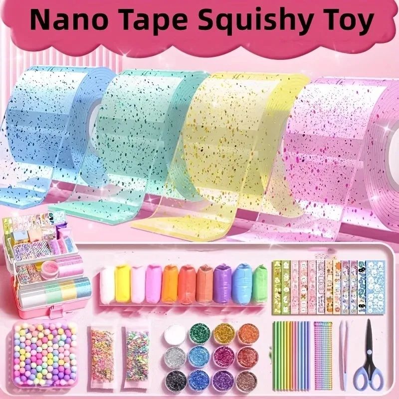 

2 Roll Adhesive Blowable Bubble Tapes Colorful Glitter Double-Sided High Sticky Nano Bubble Tape Toys For DIY Craft Pinch Toy
