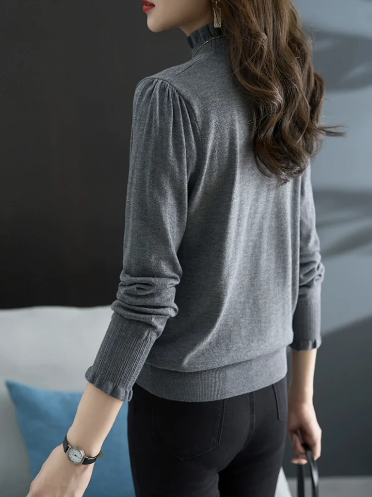 Faionable ey f High Ne Musoom طوق سترة المرأة الخريف الشتاء جديد Sle ملابس داخلية قاعدة irt تخفيف Sle