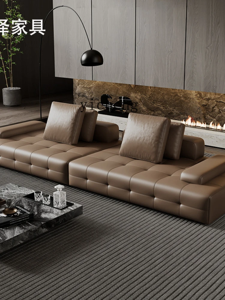 ZC Leather Sofa First Layer Cowhide Fabric Double-Sided Living Room Modern Villa Large Apartment Sofa