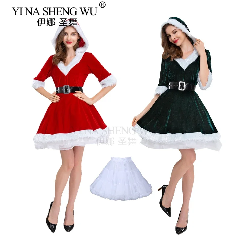 Santa Claus Women Christmas Dress Sexy Hoodie Cosplay Costumes Women Evening Party Clothes Winter Warm Dresses Vestidos De Festa