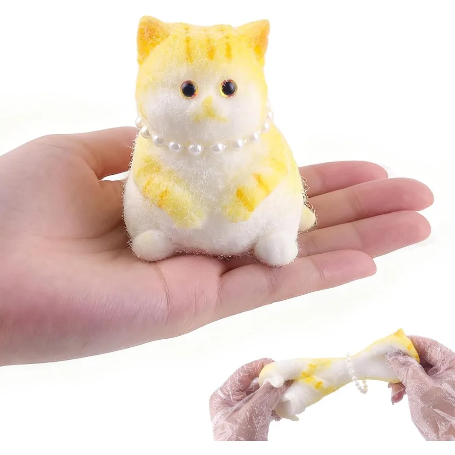 Anboor Small Cat Squishies Toy Soft Golden Shaded Cat Squeeze Stress Relief Toys with Necklace Cute Realistic Animal Sensory Fi