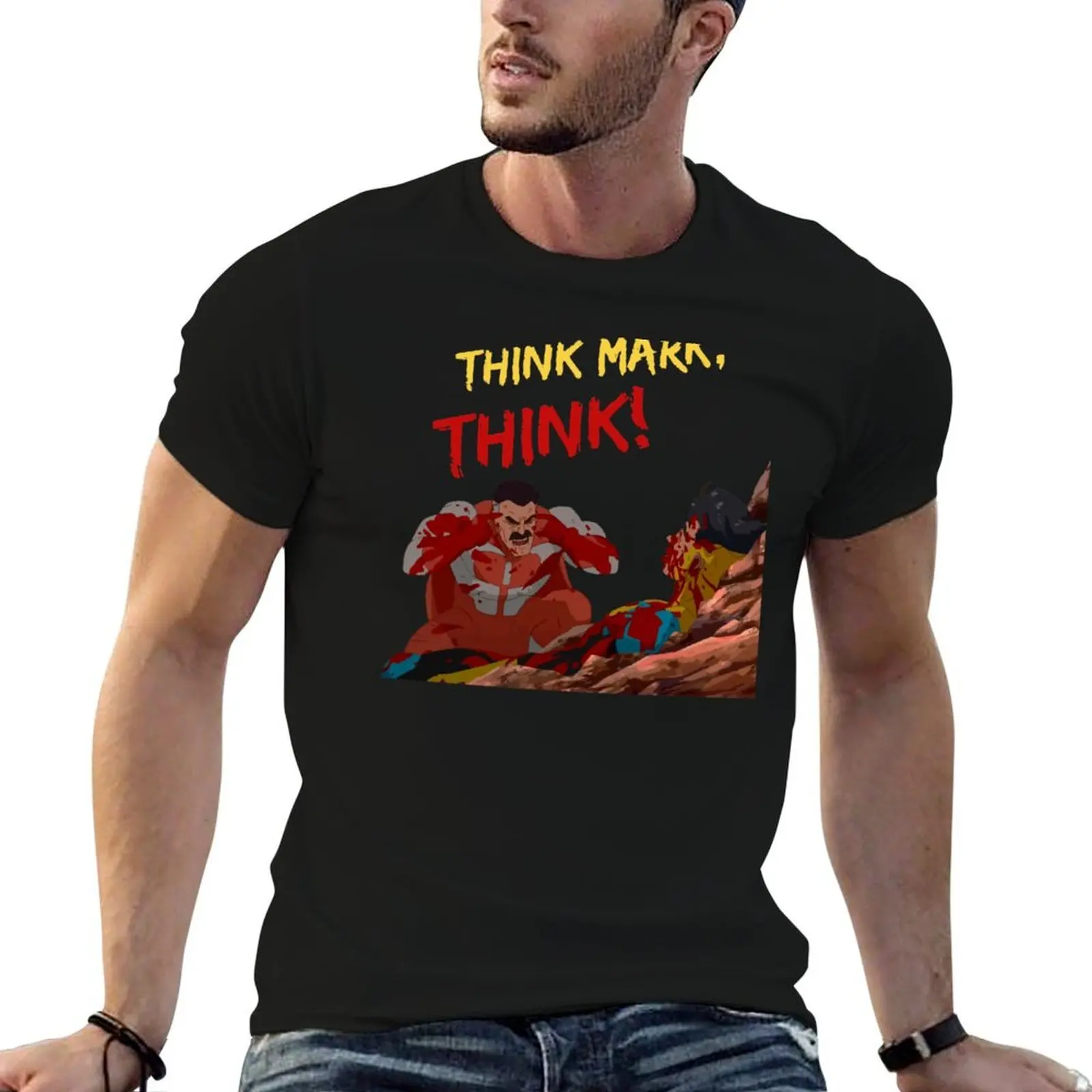 

for THINK! Omniman MARK, MEME black package , plain Omniman t-shirt from THINK man cotton T-Shirt Invincible