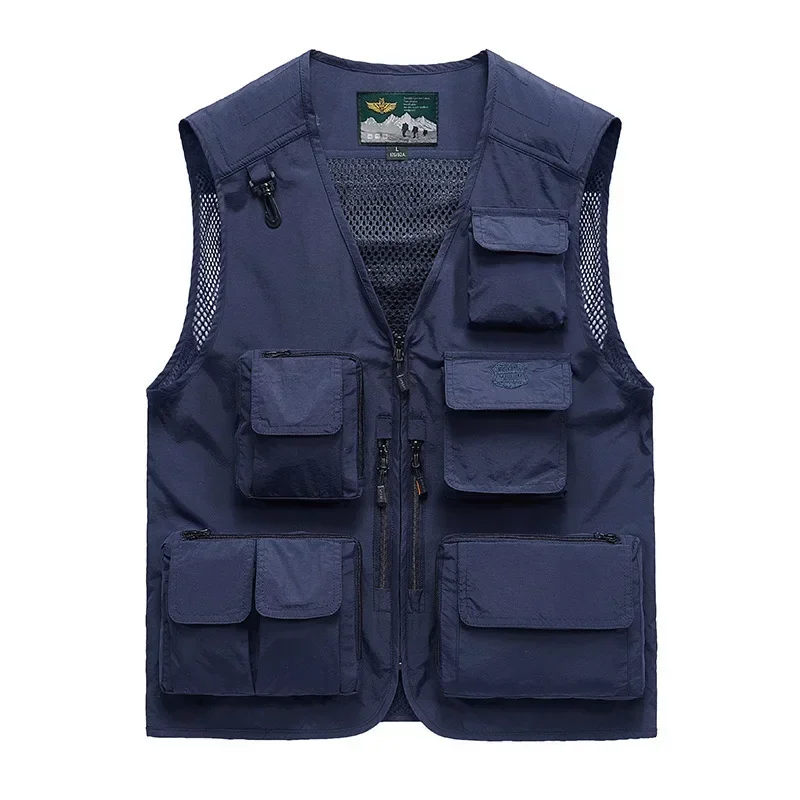 Gilet d'épaule surdimensionné pour homme, maille, poches multiples, photographie, journaliste de pêche, extérieur, printemps, été