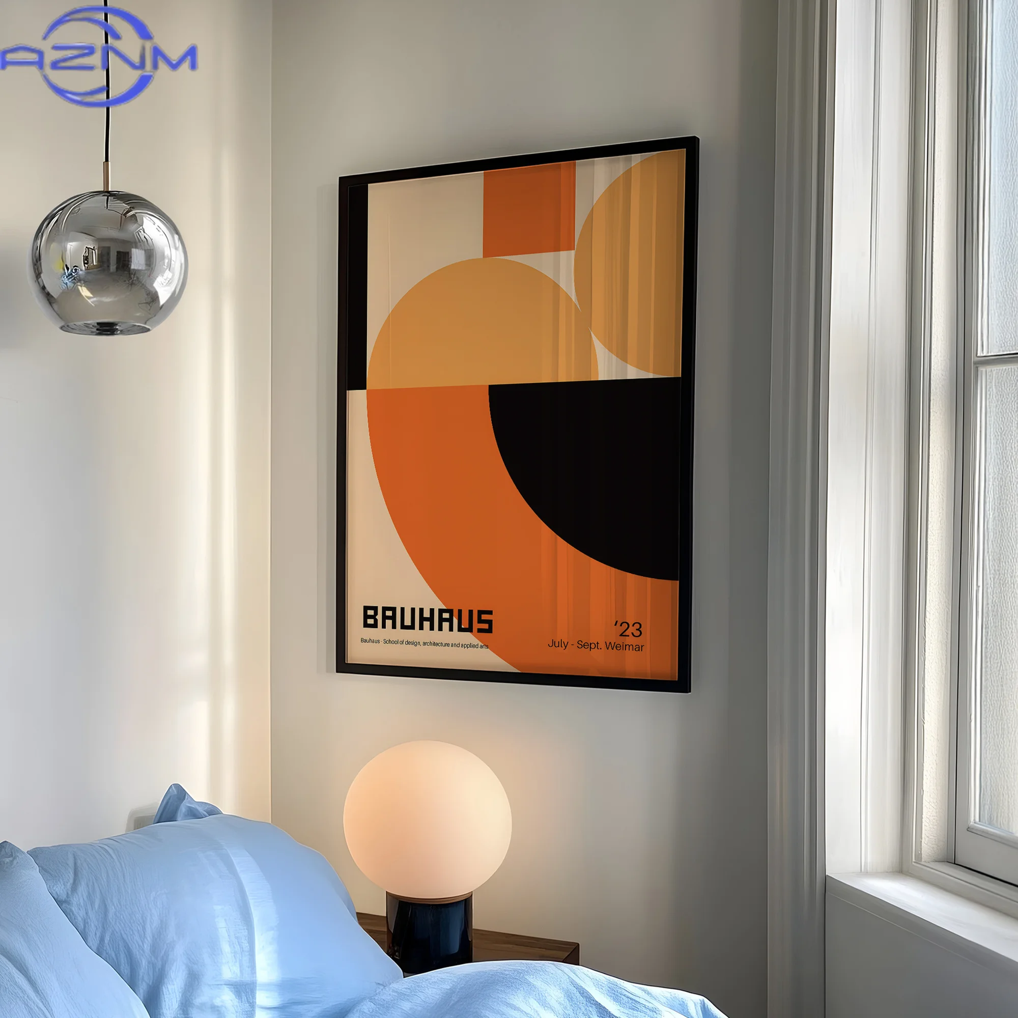 AZNM Modern Geometry Bauhaus School Orange Wall Art Prints Aluminum Frame Canvas Painting Poster Picture For Living Room Home De