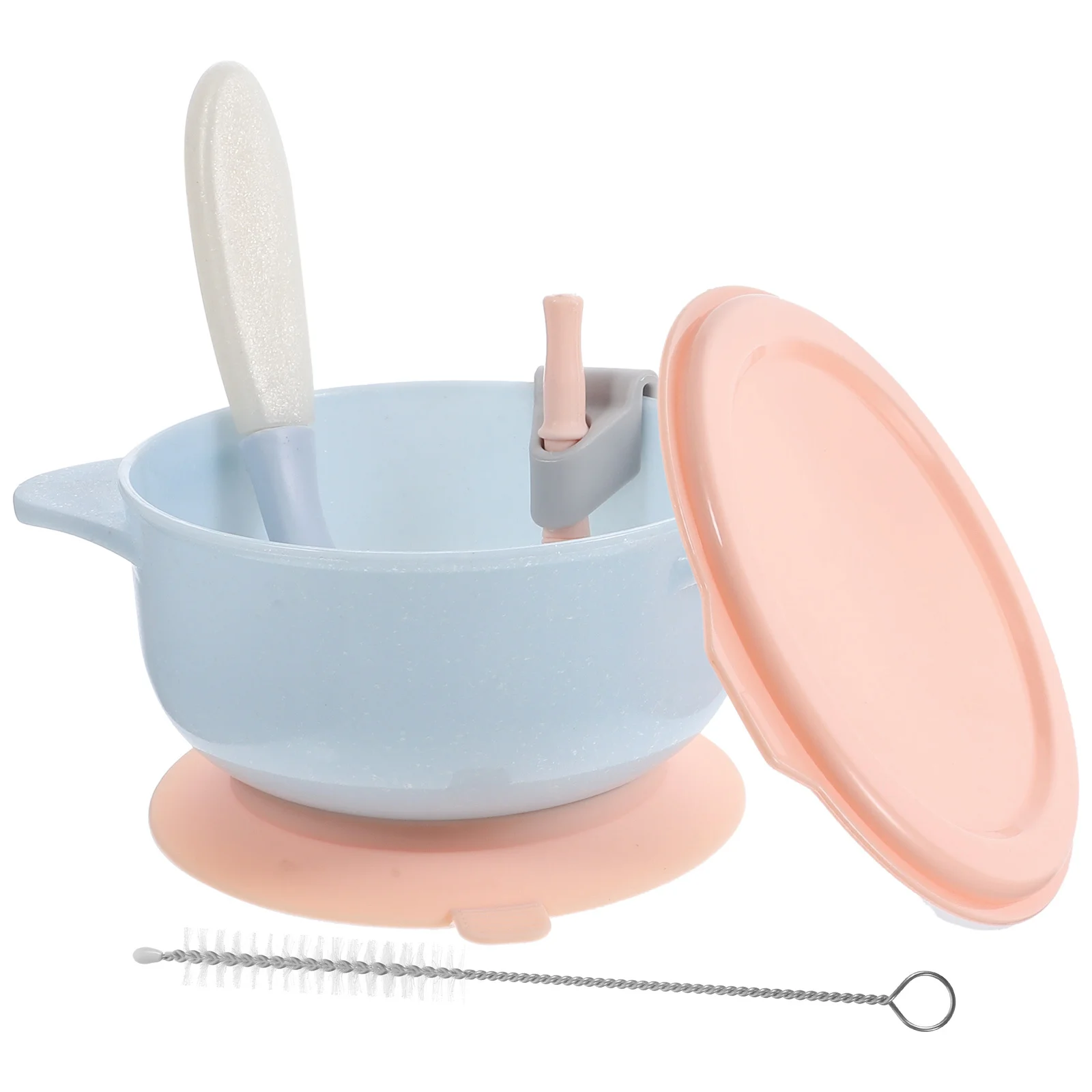 

1 Set Baby Bowl With Lid Suction Cup Food Bowl For Toddler Self Feeding With Spoon Straw Cleaning Brush Anti-Scald Kids Mealtime