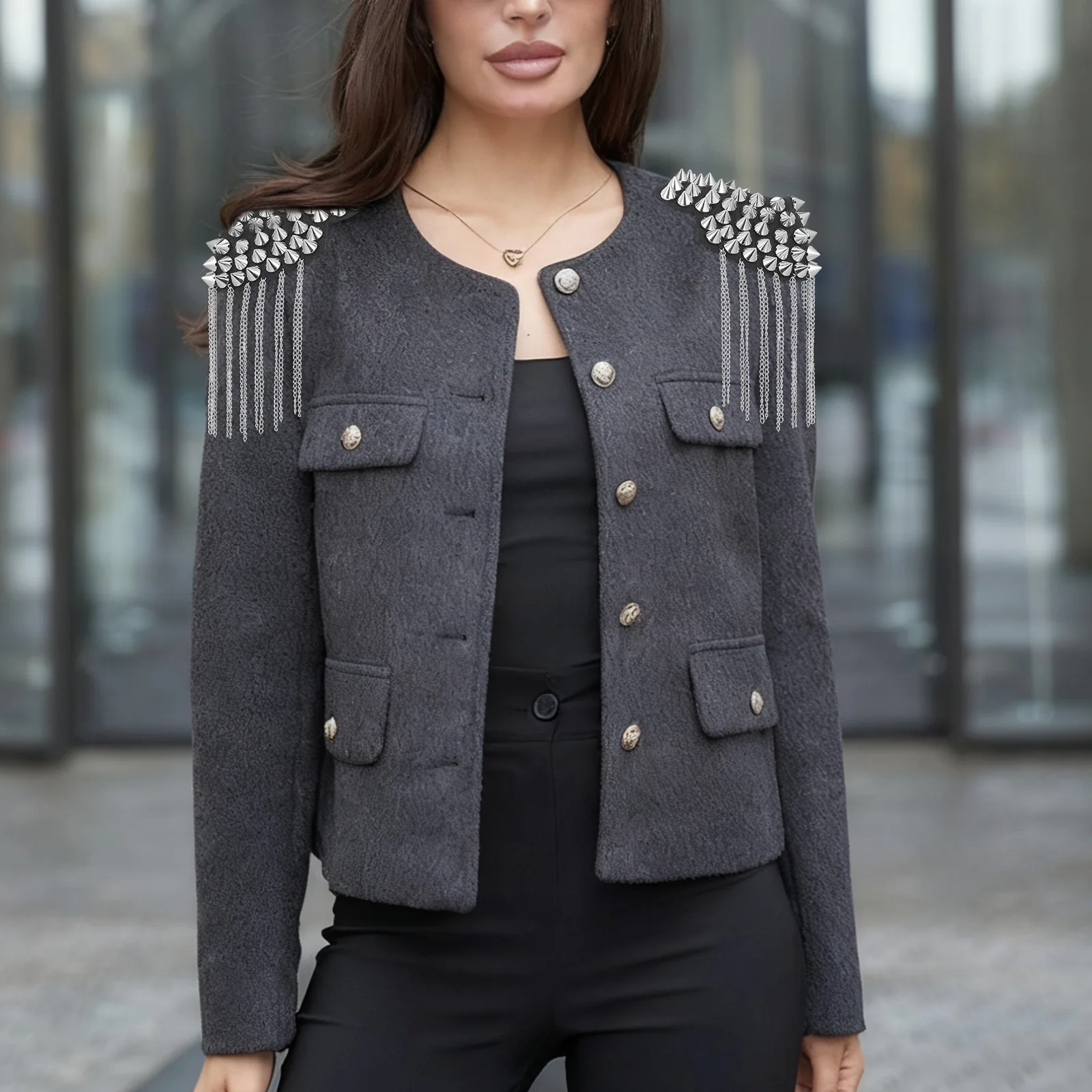 

Fashion Shoulder Board with Tassel Fringe Decor 1 Pair Modern Rivet Epaulet Badge Costume Shoulder Mark Stylish Design