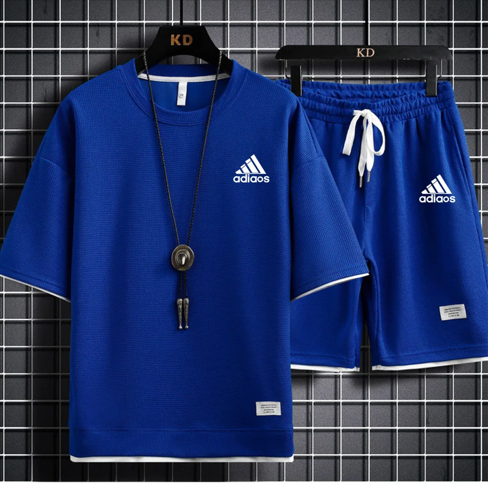 2025 ใหม่ชายฟิตเนสแฟชั่นชุดผู้ชายชุดกีฬาสบายๆชุดกีฬาแห้งเร็วเสื้อยืดแขนสั้น + กางเกงขาสั้น 2 ชิ้นชุด