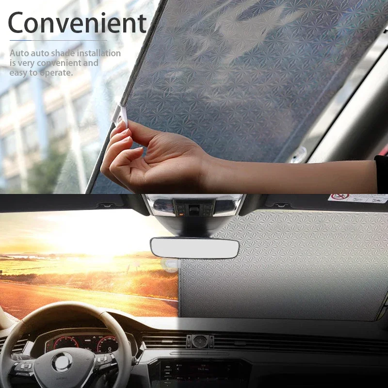 Car Windshield Sun Shade Front Window Sun Protection Cover Suction Cup Sunshade Aluminum Foil UV Reflection Curtain