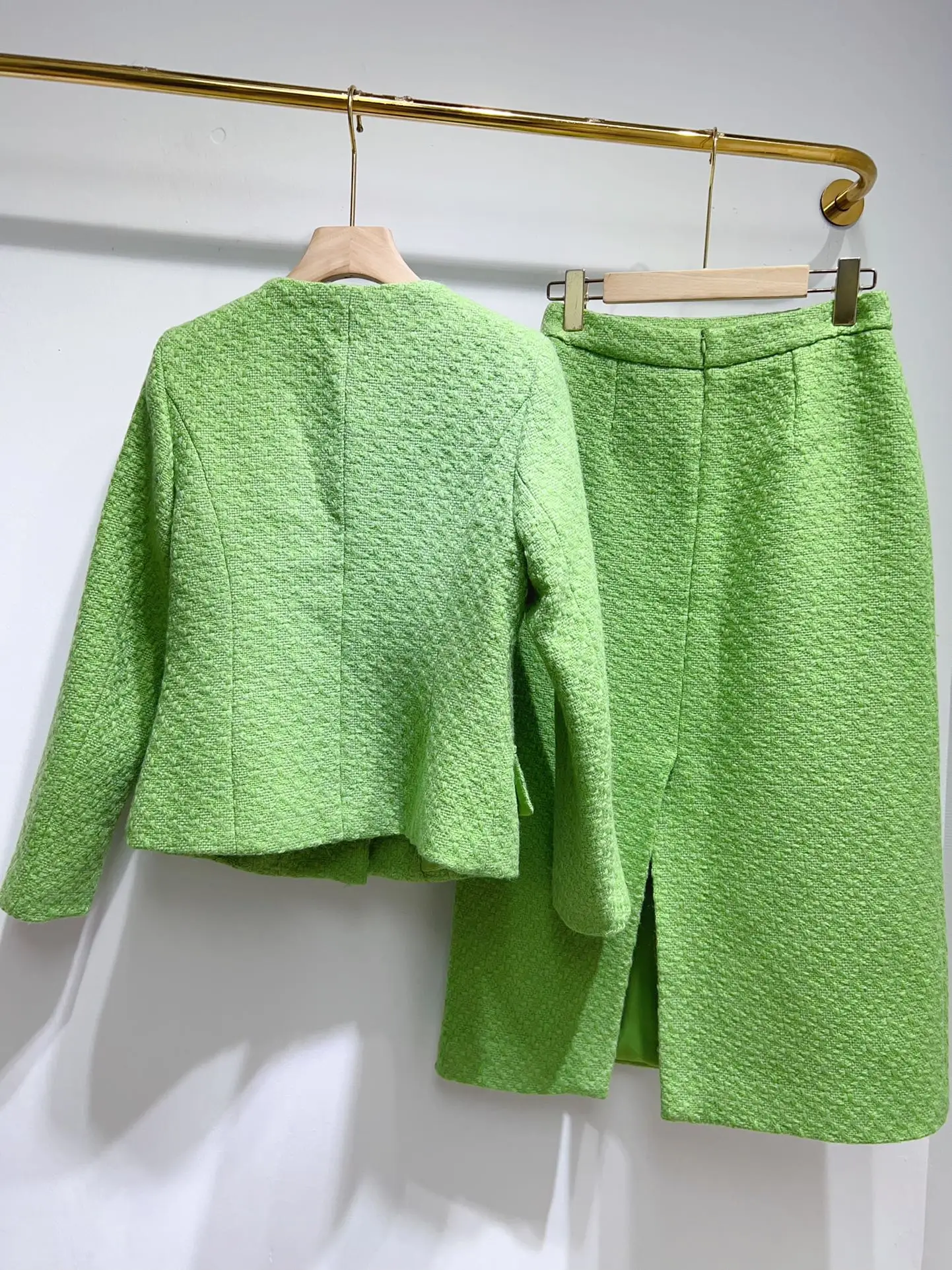 ZJYT أنيقة الخريف الشتاء المرأة سترة صوفية وتنورة دعوى 2 قطعة الزي الأخضر موضة فستان الحفلات مجموعات الملابس النسائية