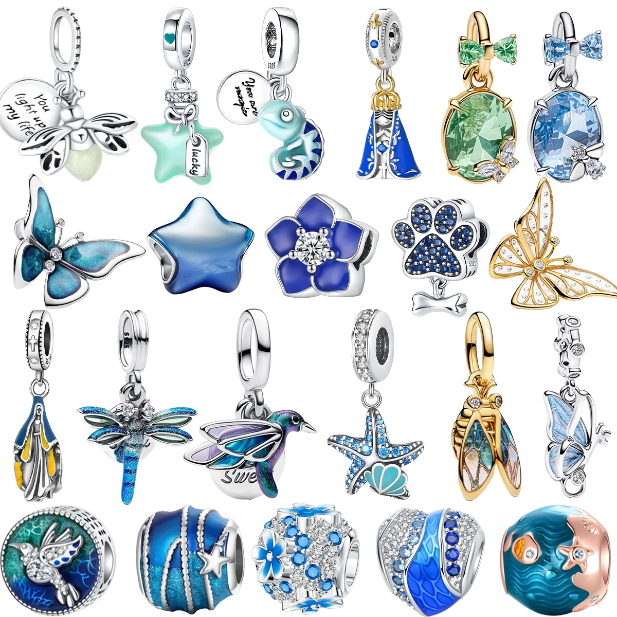 Abalorios y colgantes originales de Plata de ley 925 con diseños de Luciérnaga, Camaleón, Estrella, Madonna, Pez, compatibles con pulseras y collares, para joyería DIY y regalo