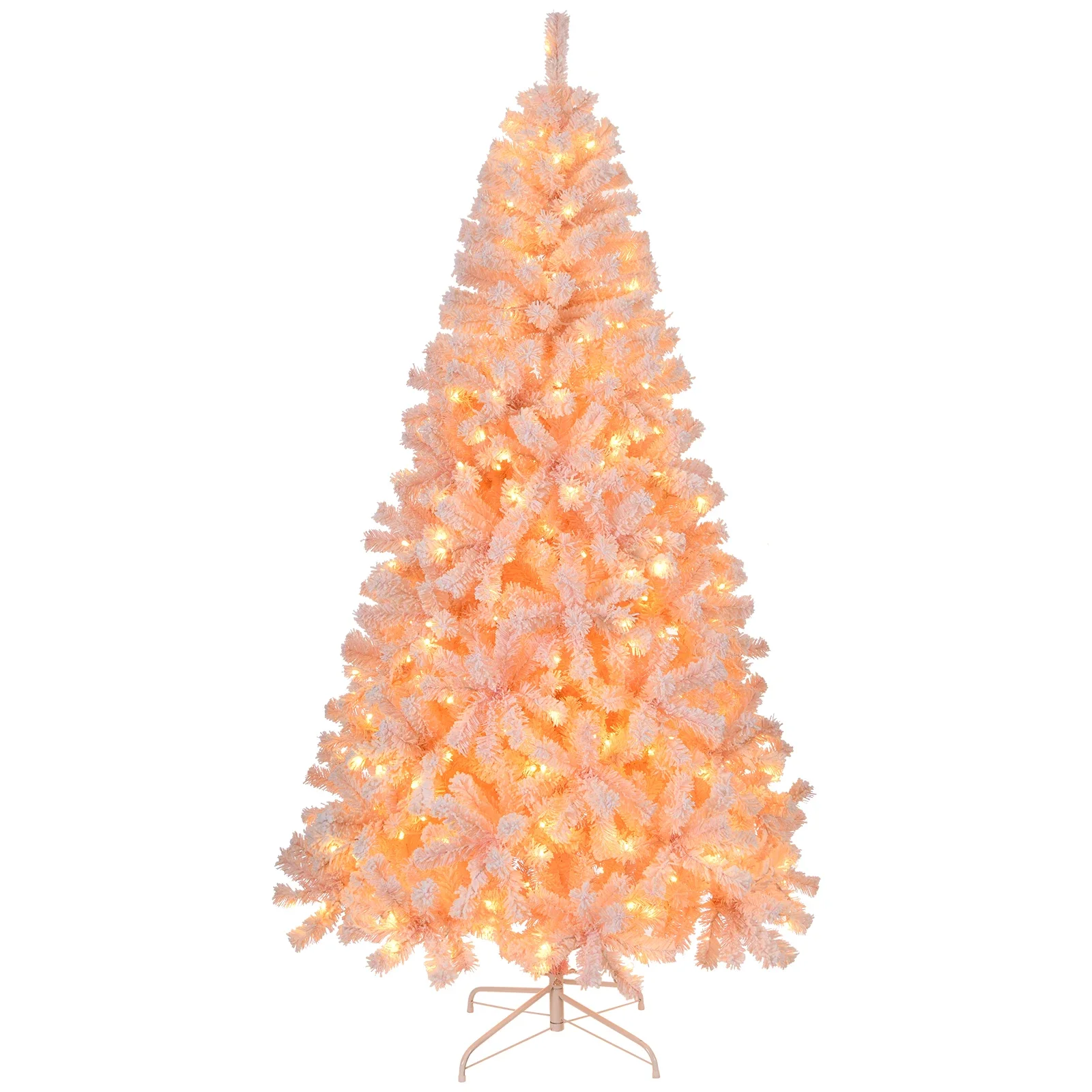 

8 FT Pre-lit Snow Flocked Christmas Tree, Artificial Hinged Xmas Pine Tree with 1250 Branch Tips, 500 Lights and Remote Control