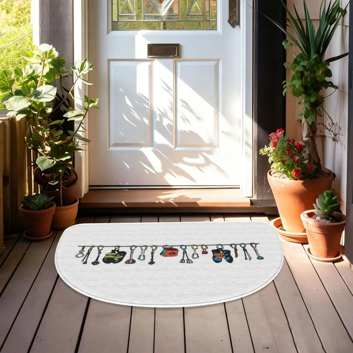 Climbing Gear On The Line Soft Flannel Half Round Doormat Non Slip Bathroom Mat Absorbent Floor Carpet for Home Bedroom