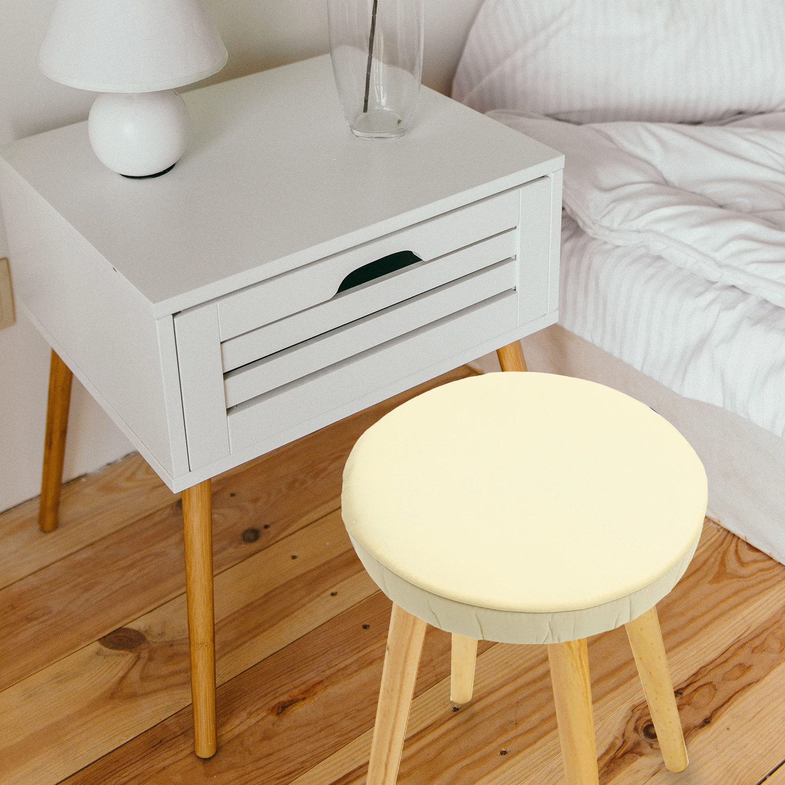 

Round Stool Cover Bar Protector Decorative Cushion Beige Elastic Slipcover Removable Stretchable Dining Chair Cover Round Seat