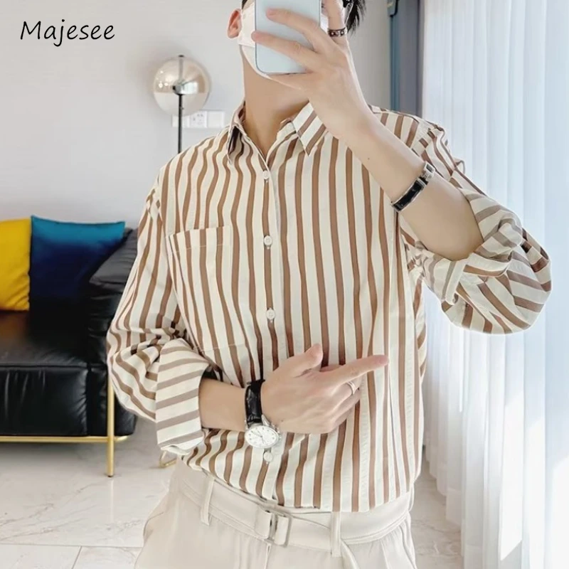 Men Shirts Leisure Commutings Style Daily Windproof Striped Japanese  Stylish Versatile Classic  Harajuku Temeprament