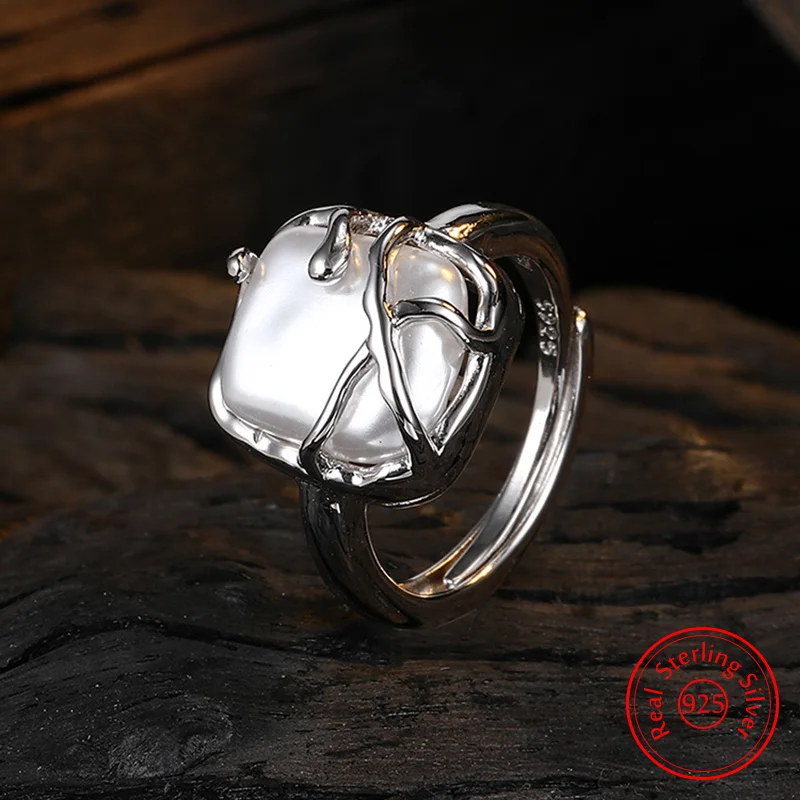 

Genuine 925 Sterling Silver Jewelry Baroque Pearl Ring For Women Fashion FQL25119