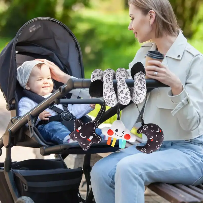 Seggiolino auto Giocattoli per neonati Giocattolo mobile per culla morbida ad alto contrasto con sonaglio stimola i sensi Forniture interattive per bambini