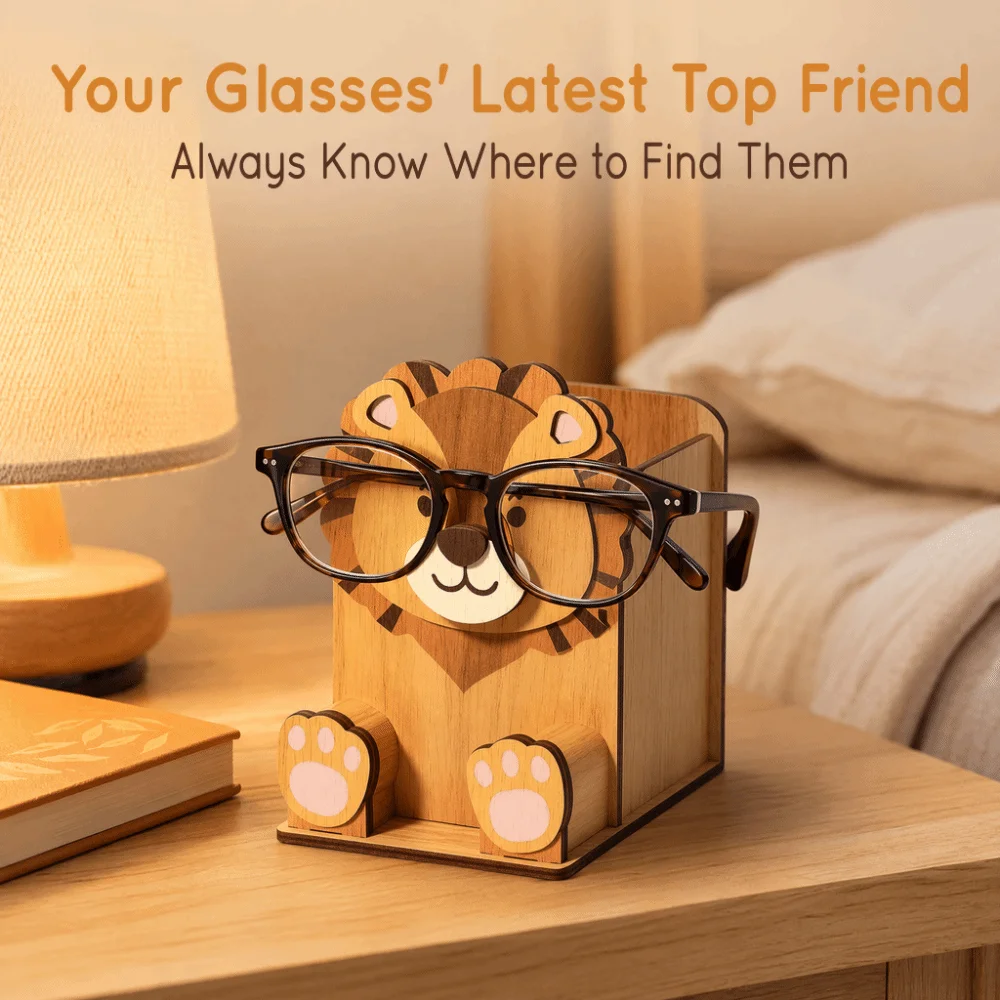Hand Carved Animal Glasses Holder Wooden Material 3D Design Pen Holder Rack Multi-Functional Storage Rack Phone Display Stand