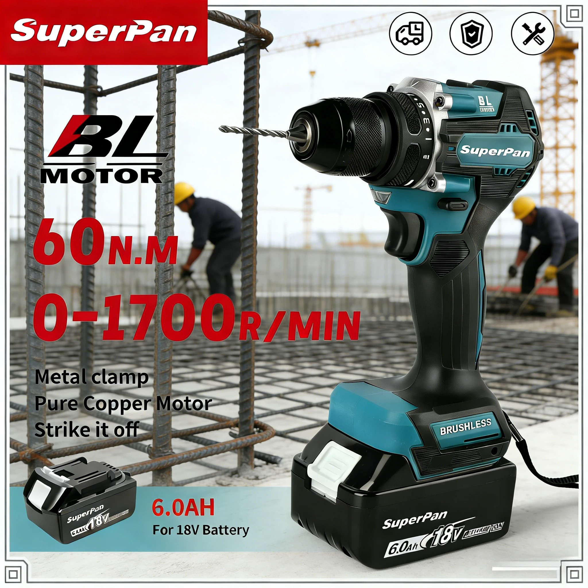 

Бесщеточная дрель SuperPan SP487-10 для деревообработки, электроинструмент с LED-подсветкой, для домашнего ремонта, совместима с аккумулятором Makita 18В.