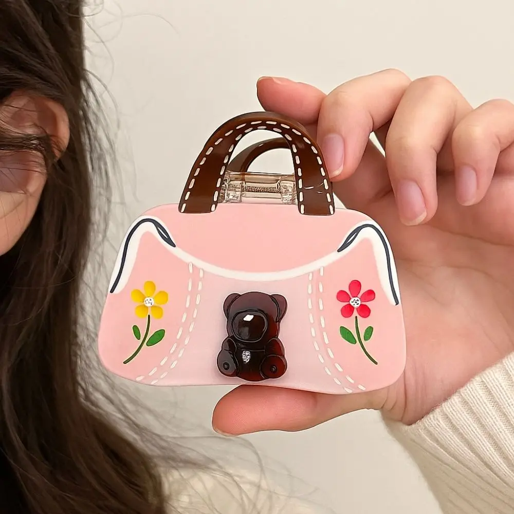 

Acetic Acid Acetate Hair Claw Mini Handbag Shape Flower Cartoon Bear Hair Clip Grab Clip Hair Accessories Rhinestone Hairpin