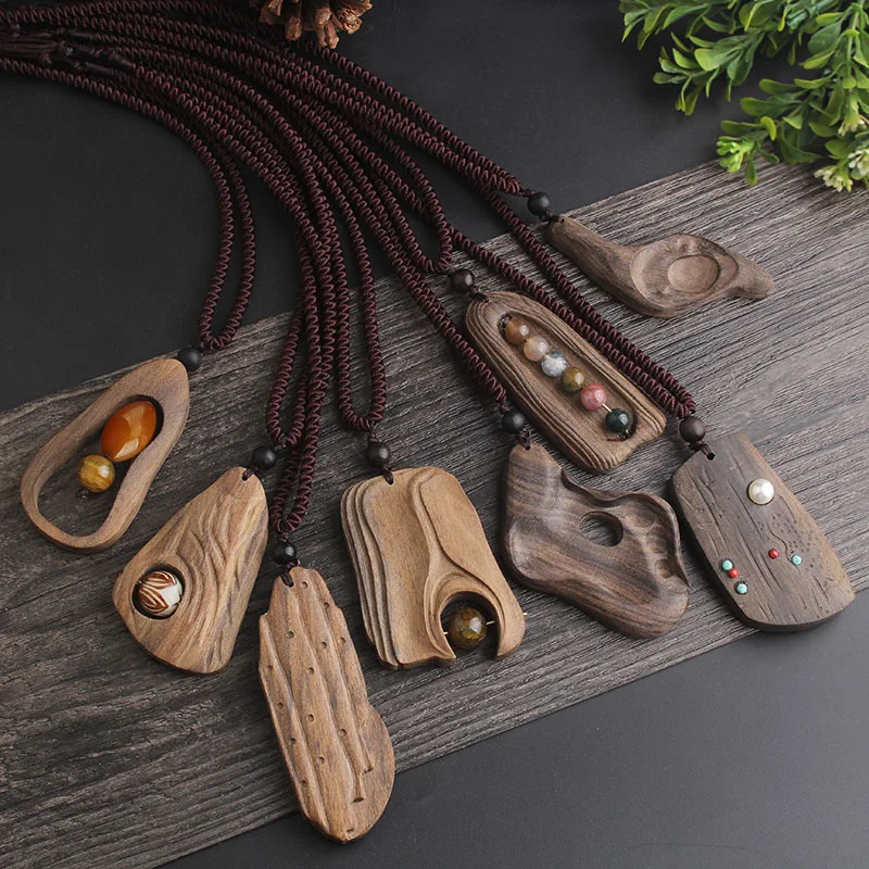 Vintage Long Sweater Chain Necklace Women's Ethnic Style Simple Sandalwood Handmade Wooden Pendants Clothing Accessories S3471ccac59e1423499b12fa74e5a0dc6H