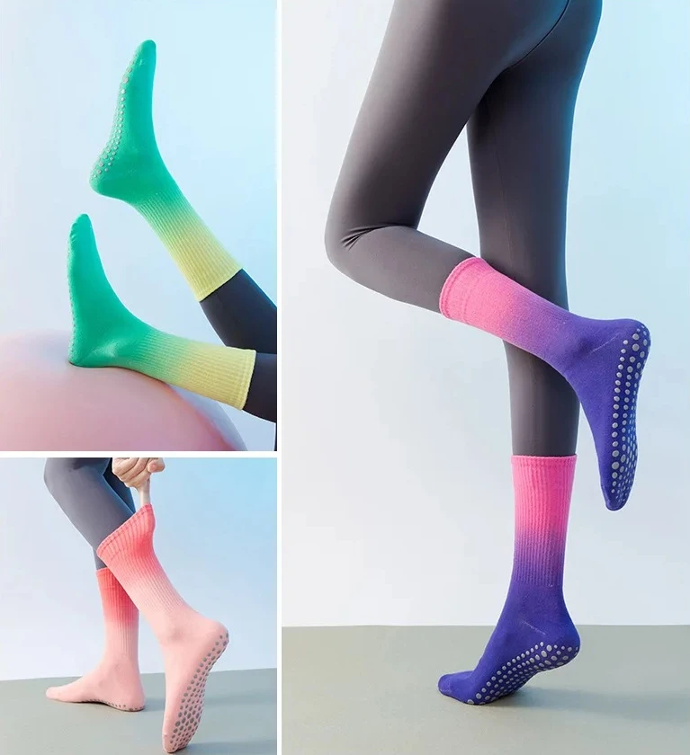 

1 Pair Non-Slip Gradient Yoga Socks for Women Anti-Skid Breathable Cotton Pilates Socks Indoor Dance Fitness Sports Socks