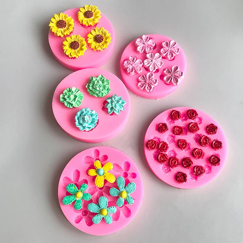 Multi-style Flower Collection Silicone Mold DIY Cake Embellished With Liquid Fondant Chocolate Decorative Kitchen Baking Mould