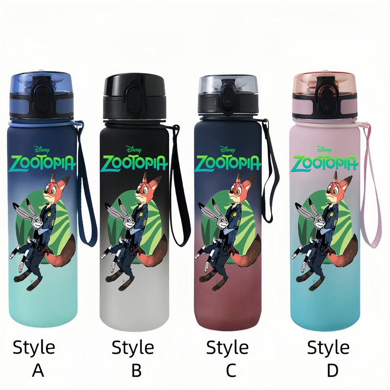 650MLZootopia  Cartoon Figure Water Cup Portable Children's  Plastic Outdoor Sports Large Capacity Anti-drip Water Bottle Gift