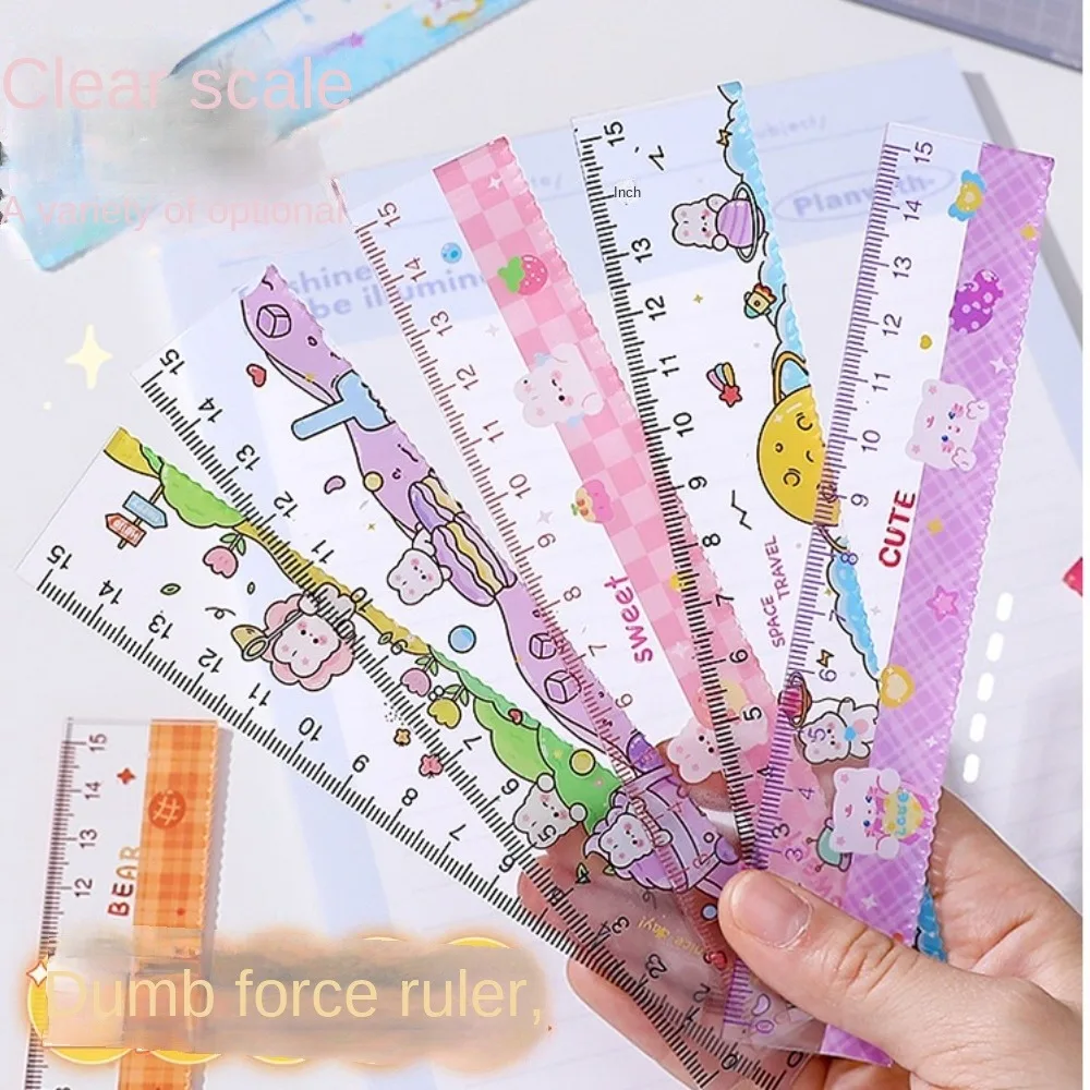 Useful 15cm Cartoon Pattern Ruler Acrylic Cute Transparent Straightedge Drafting Drawing Straight Ruler Math