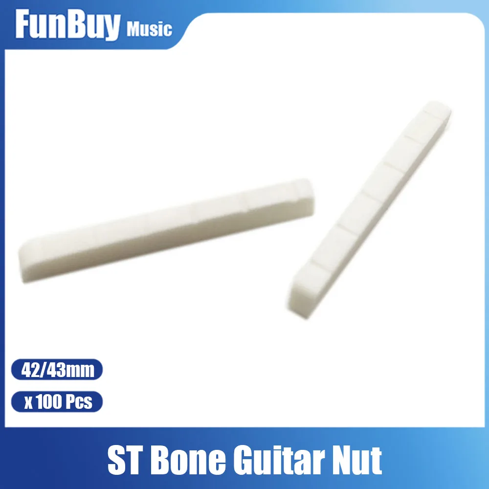 

100pcs/lots Slotted Real Bone 6 String ST Guitar Nuts For Electric Guitar 42/43x3.5x5.5MM