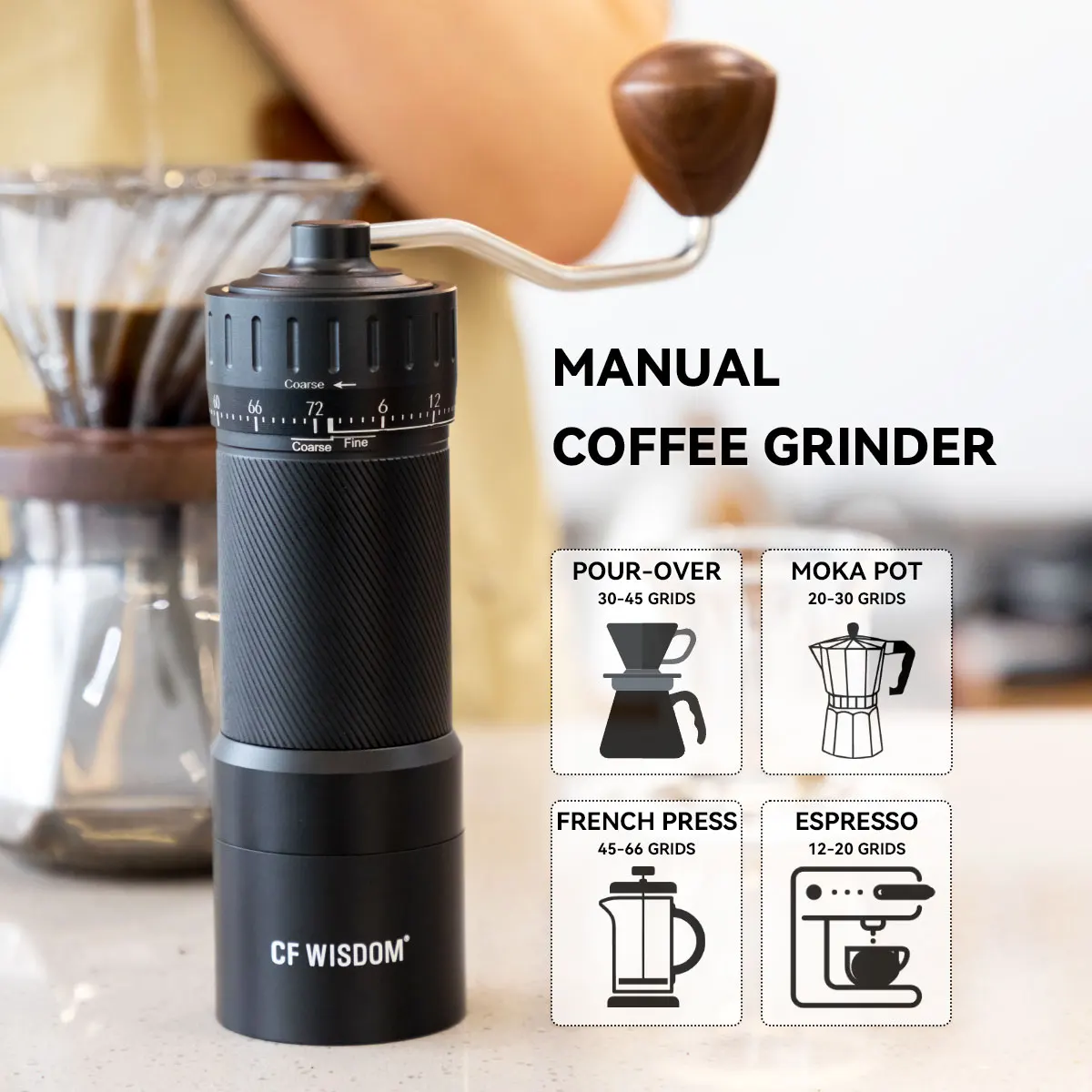 Portable Manual Coffee Grinder Hand Espresso Grinder 420 Stainless Steel  Burr Inside Higher Grinding Efficiency