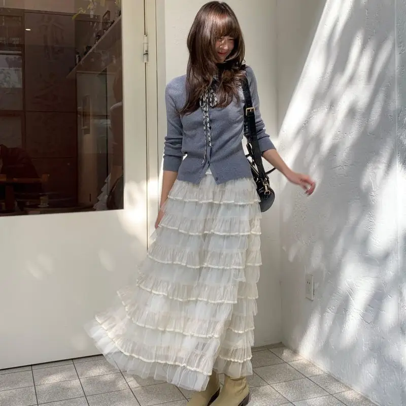 

Sweet Fre Ballet Me Skirt High Waist Layered Cake Skirt Women's Spring Summer New Sle Polyester Fiber Gored Skirt