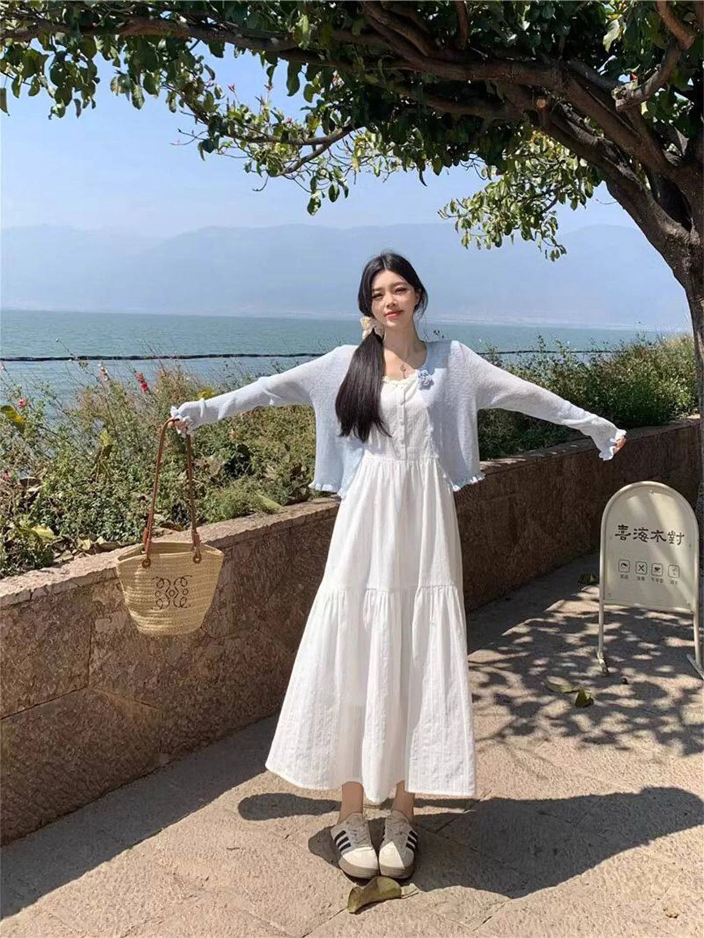 Summer Beach Vacation White Gown Set Women's Gentle Wind First Love Series Long Skirt Strapless Dress Breathable Polyester Fiber - view 4