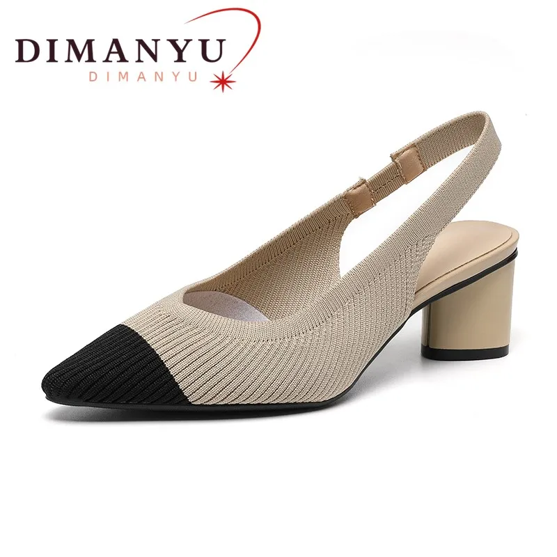 DIMANYU Women Dress Shoes Knitted Solid Color Toe Back Trip Fashion Sandals Women Pointed Toe Shallow Sidespace Women Sandals