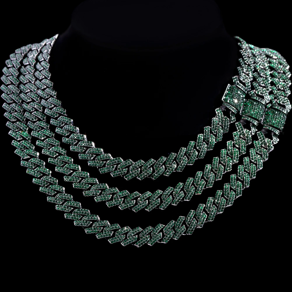 Kubanische Kettenkette für Männer und Frauen, grüne Strass-Iced-Out-Gliederkette, Hip-Hop-Schmuck – Detail 4