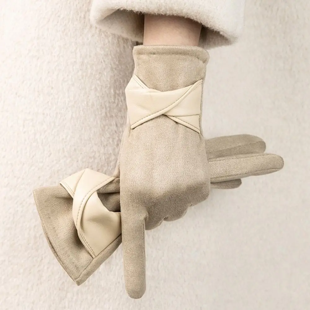 

Gift Velvet Winter Suede Gloves Thick Windproof Pu Leather Gloves Touch Screen Korean Style Women Cycling Mittens Outdoor