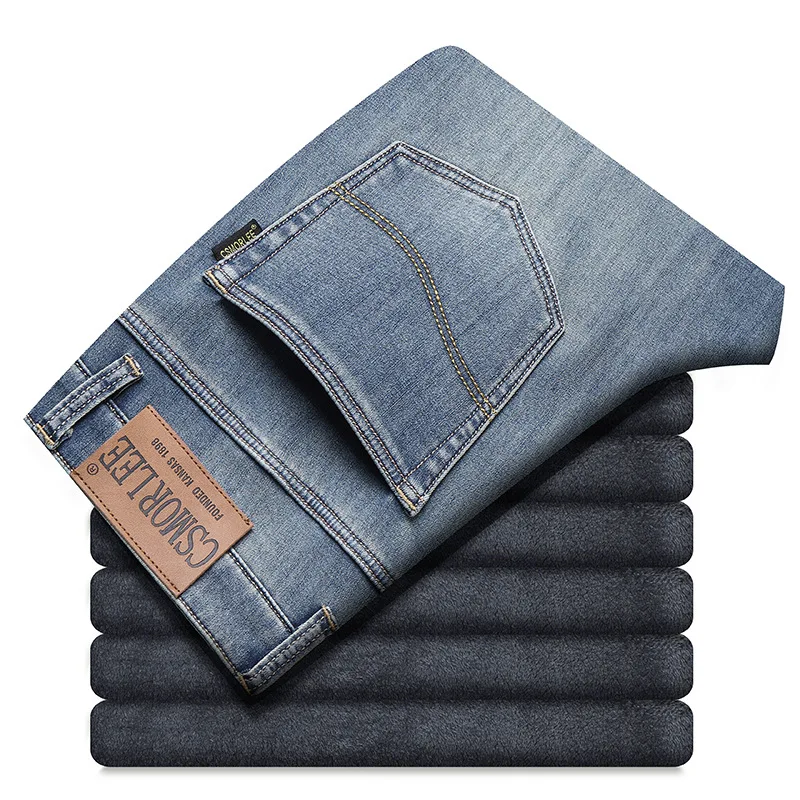 Jeans optiques doublés de sourire pour hommes, pantalons coupe couvertes rétro, pantalons décontractés tout match, chauds, haut de gamme, hiver