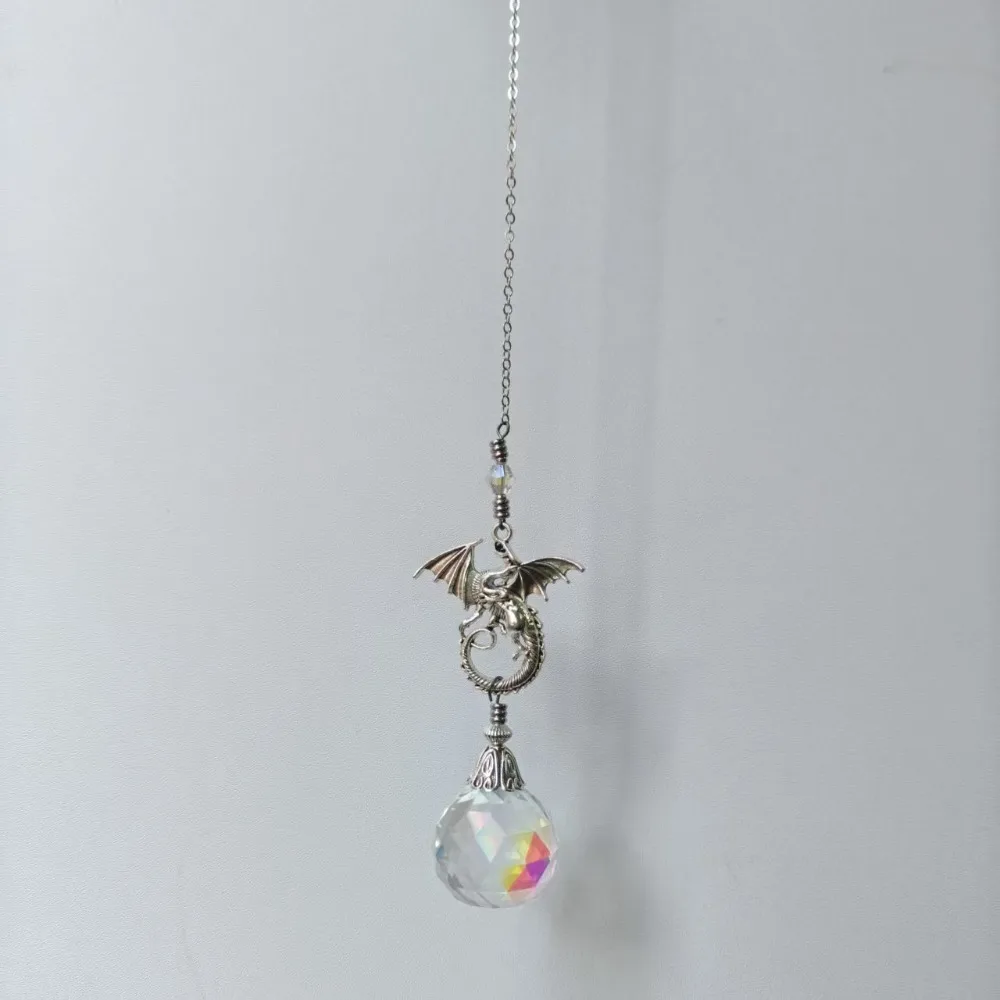 Vintage Flying Dragon Crystal Suncatcher Pendant Rainbow Prism Bead Hanging Car Rearview Mirror Window Gothic Home Decor Gifts view 5