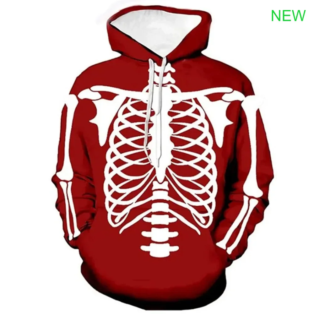 2024 The latest 3D printed Halloween funny skull personality cool style men\'s T-shirt with hoodie