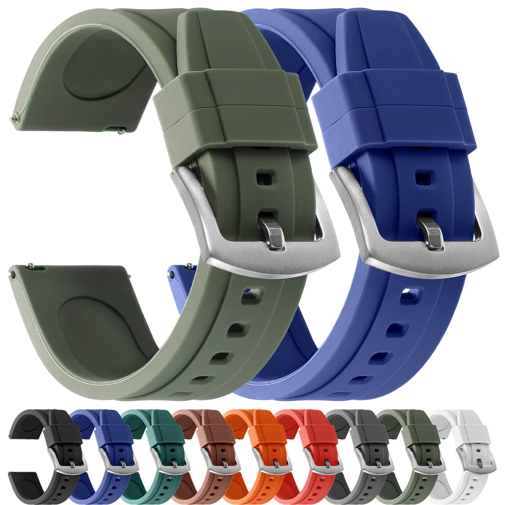 Silicone Watch Strap 20mm 22mm Quick Release Rubber Watchband Black Blue Universal Wristband Waterproof Belt Sport Soft Bracelet