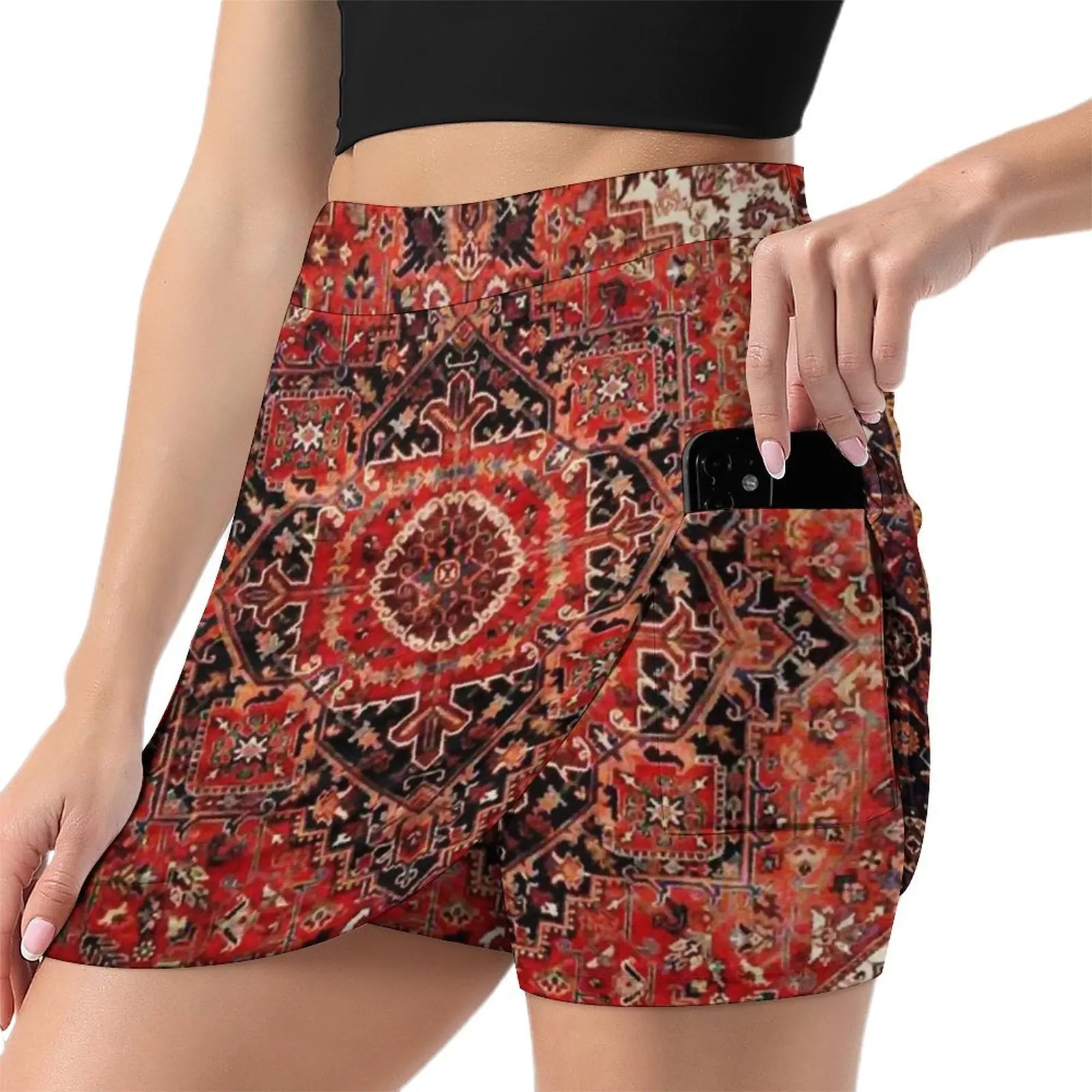 Heriz Antique Vintage Boho Persian Carpet Print Mini Skirt korean clothes ladies Female dress Skirt satin