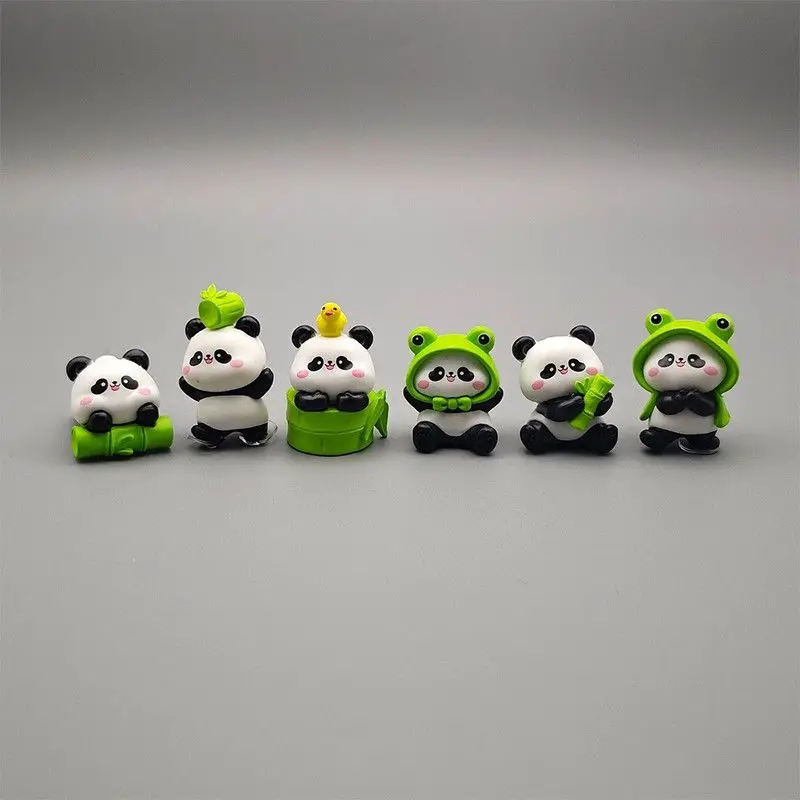 Cartoon cute little panda plush toy, realistic animal model made of PVC, desktop and car decoration, miniature scenery ornament