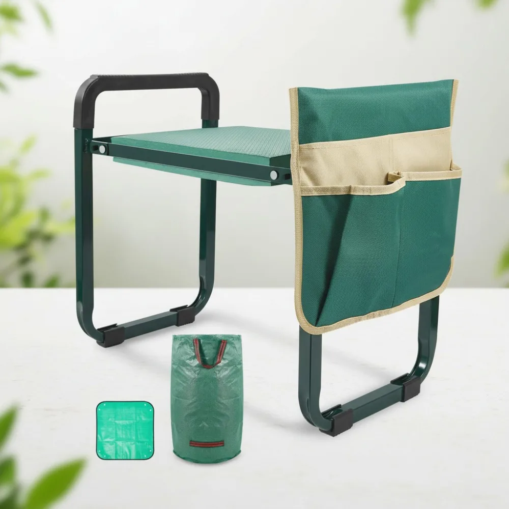 

Foldable Garden Kneeler Seat with Tool Pouches | Heavy Duty Gardening Bench for Seniors & Men | Wide Cushion Pad & Repotting Mat