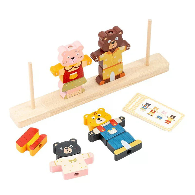 Montessori Wooden Animal Stacking & Dress Up Blocks Educational Toy Colorful Puzzle Imaginative Play For Children