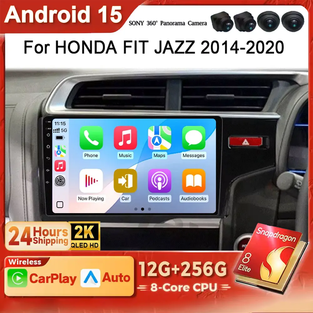 

Android 15 2K QLED Carplay Auto для Honda Fit RHD 2014-2020, аксессуар, мультимедийный видеоплеер, головное устройство, GPS-навигация, авто