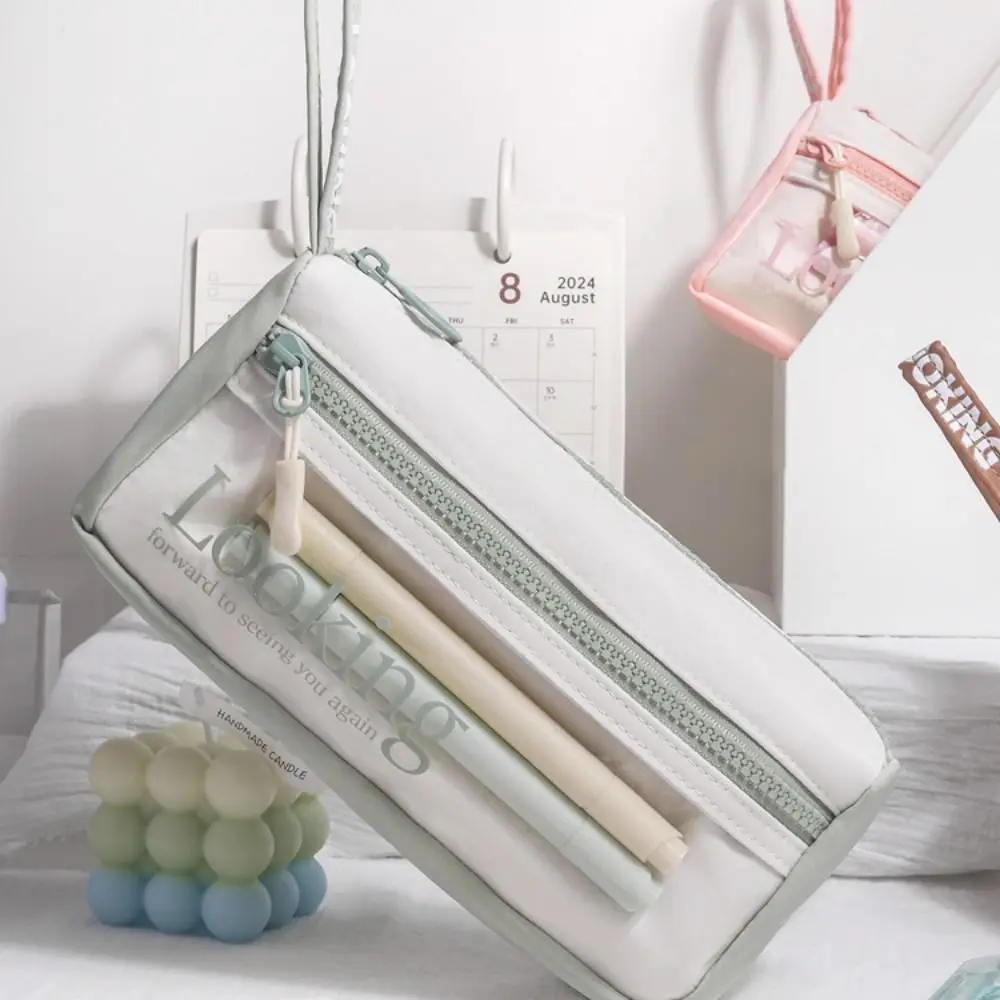 Estojo transparente de 3 camadas, grande capacidade, armazenamento portátil, caixa de papelaria, multifuncional, leve, simples, bolsa de papelaria