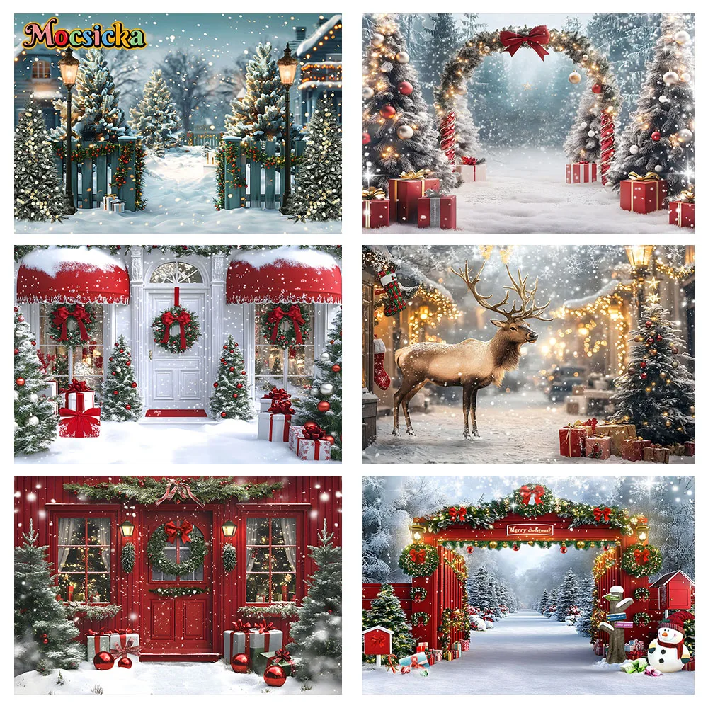 Mocsicka Natale Cervo Sfondo fotografico Inverno Casa calda Sfondo fotografico Studio Sfondo di compleanno nero e oro Puntelli
