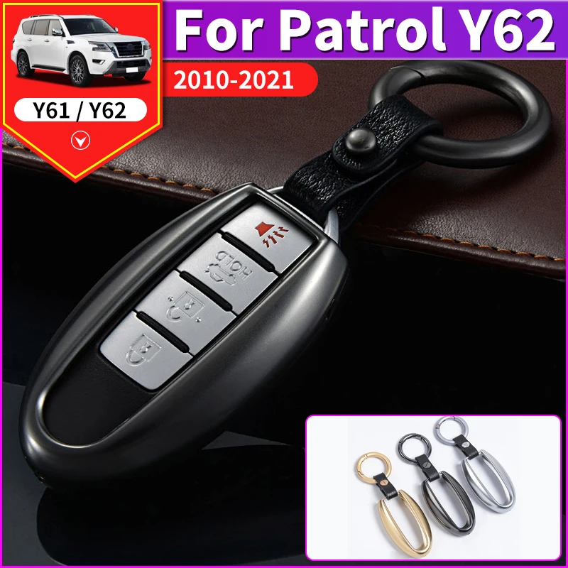 

For Nissan Patrol Y62 Modification Accessories Metal Protection Key Shell Modification Remote Control Key Leather Bag 2010-2022