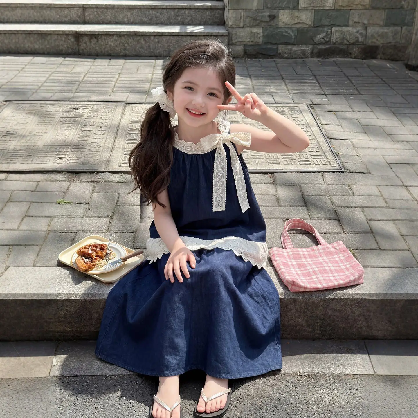 

2026 Girl New Retro Summer Set Fashionable Western Lace Cowboy Vest Skirt Two Piece Set Comfortable and Fashionable Daily Outfit