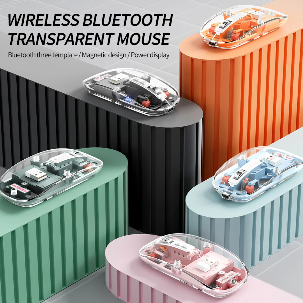 Mouse Bluetooth nirkabel 2.4G transparan, Mouse Bluetooth nirkabel, Mouse bisu, untuk kantor, Laptop, PC